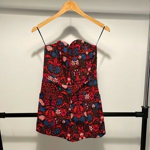 HM floral red pink blue black strapless romper with pockets US 4 XS